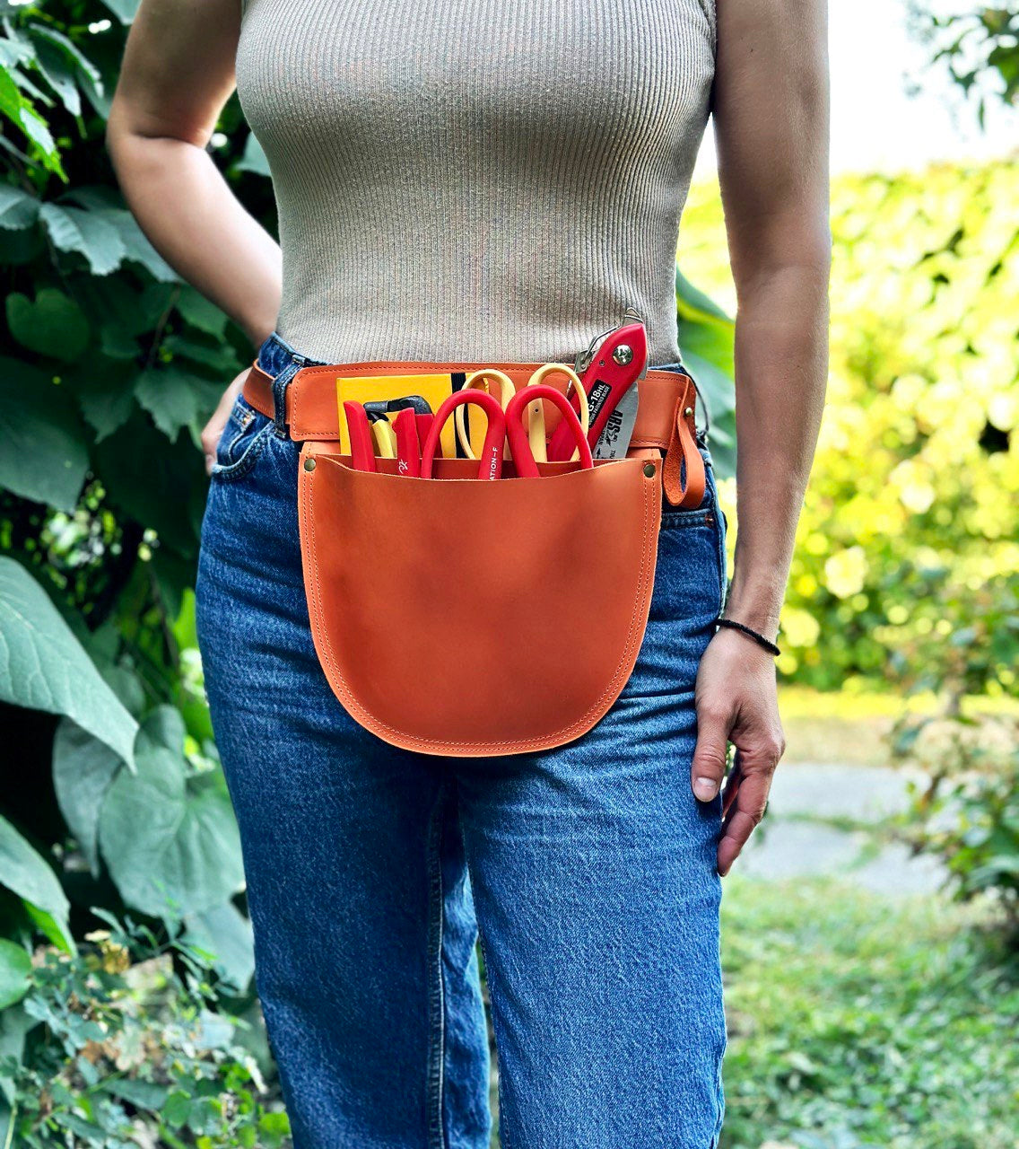 Handcrafted Leather Florist/Gardener Tool Belt (Orange)