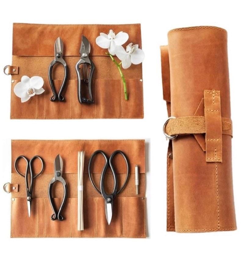 Handcrafted Bonsai  Leather Tool Roll (Camel)